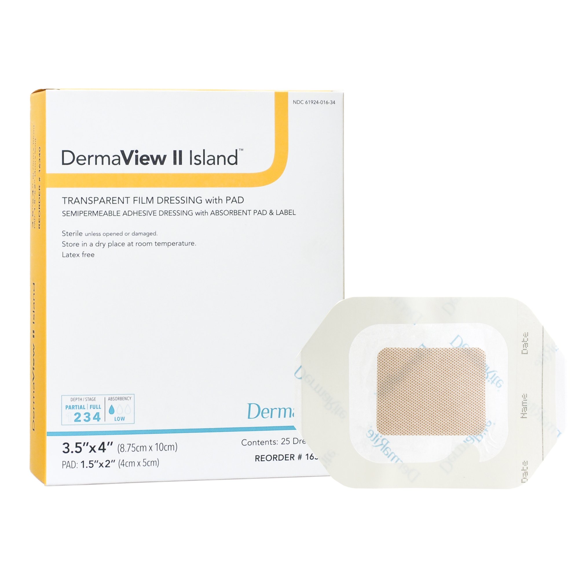 DermaView II Island Transparent Film Dressing with Pad, 3.5 x 4 Inch MK 946647