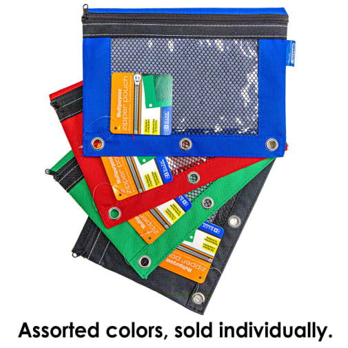 Pencil Pouch 3-Ring with Mesh Window (assorted colors)