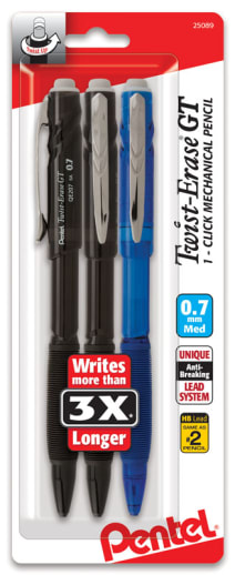 Twist-Erase GT 1 Click Mechanical Pencil (0.7mm) Assorted Barrels - 3 pack