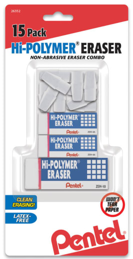 Hi-Polymer Eraser, White Mixed Pack, 15 pack