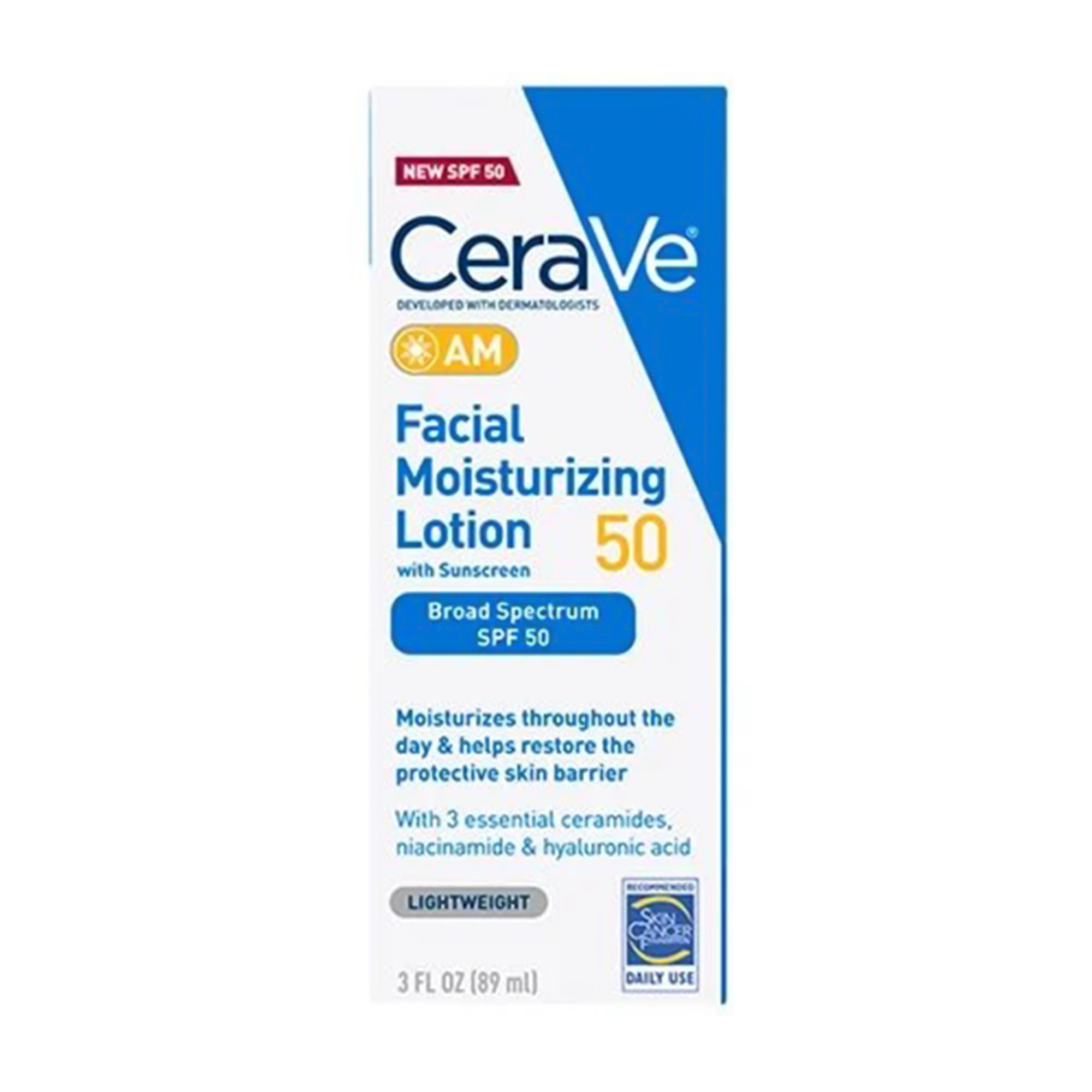 CeraVe AM Facial Moisturizing Lotion, SPF 50, 3-ounce Bottle MK 1253469