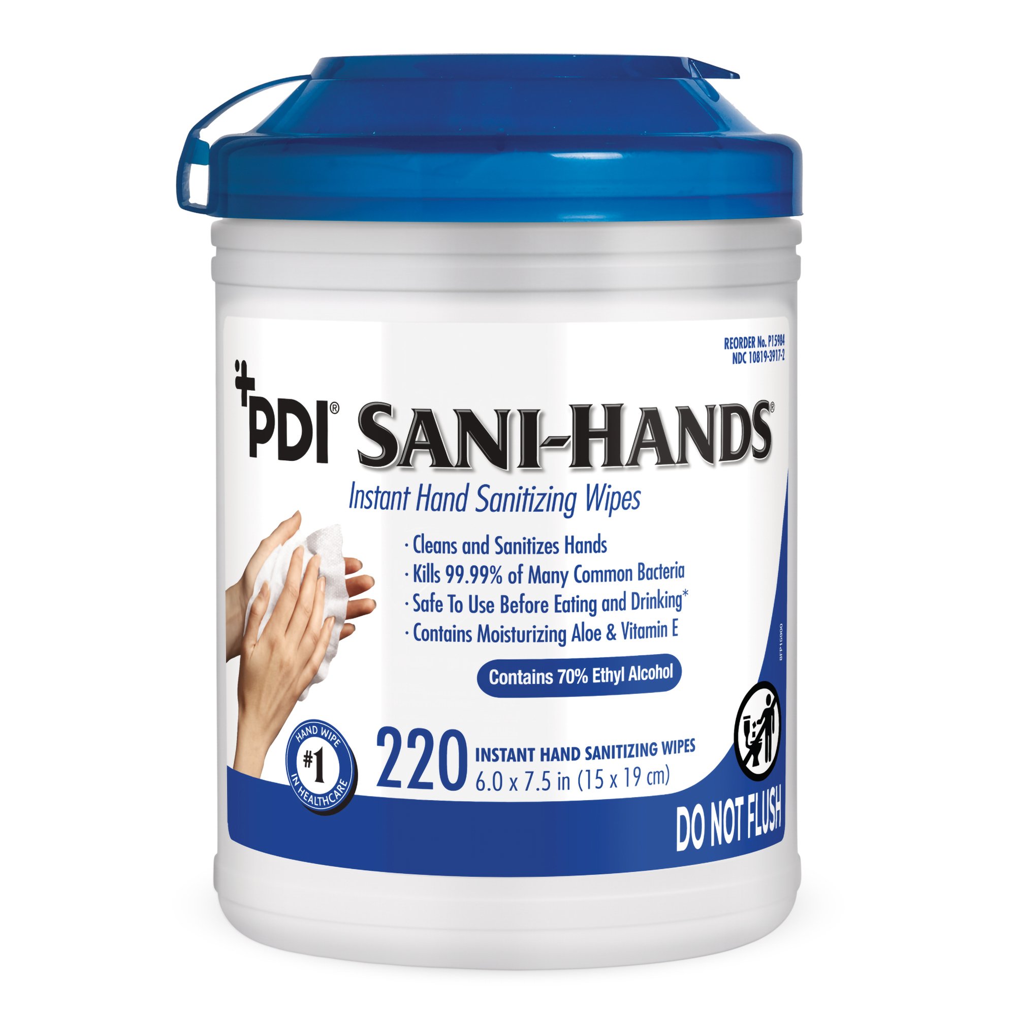 Sani-Hands Hand Sanitizing Wipes, Ethyl Alcohol, Unscented, 6 x 7.5, Canister MK 1211820