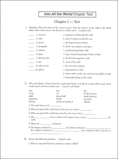 Social Studies 400 Into All the World Chapter Tests
