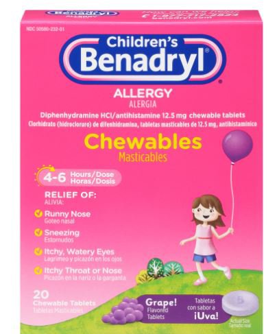 Benadryl Children's Allergy Chewable Tablets, Grape Flavor MK 1052486