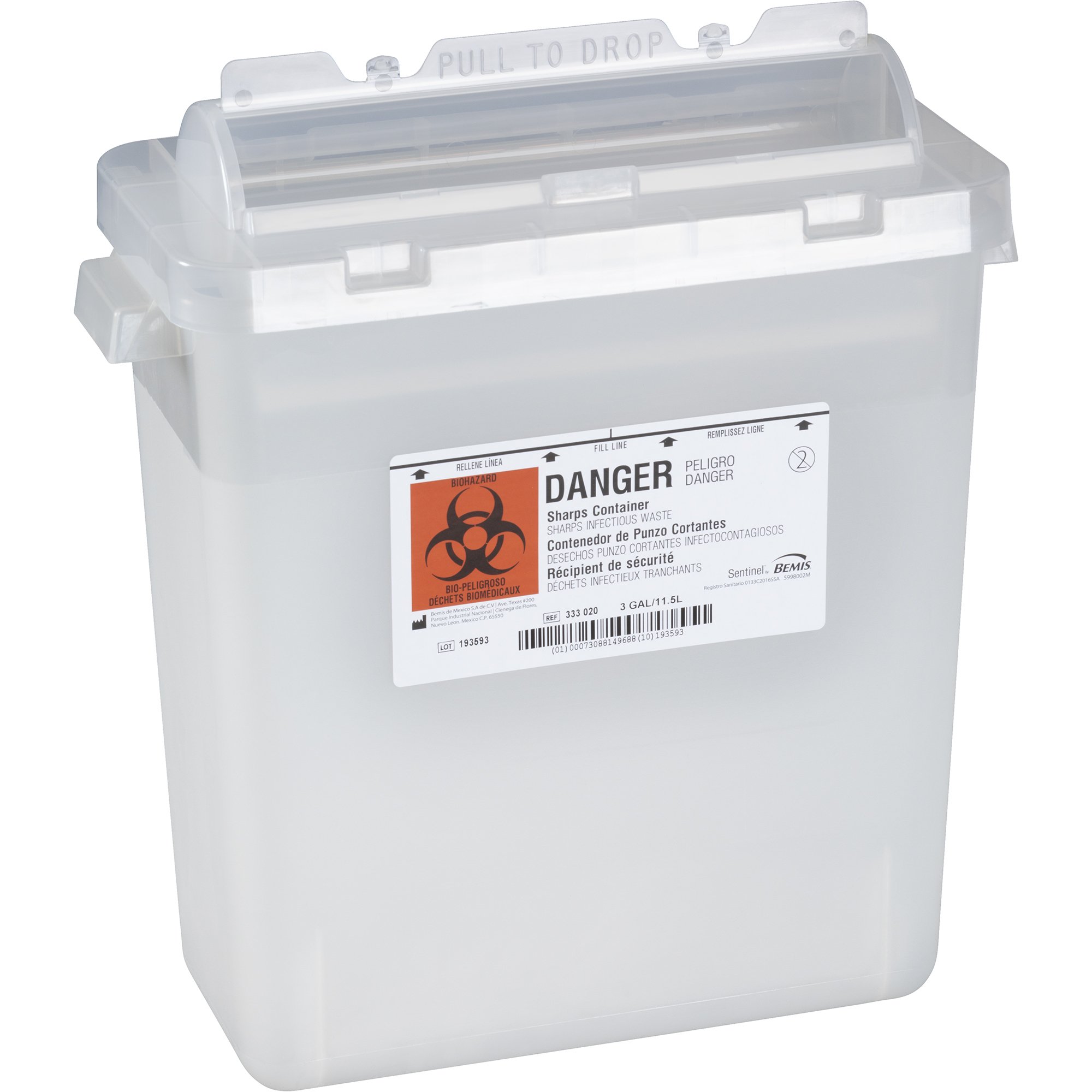 Bemis Sentinel Multi-purpose Sharps Container, 3 Gallon, 15 x 13.87 x 6.87 Inch MK 387580