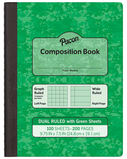 Dual Ruled Composition Book - Green Cover (Grid & Wide)