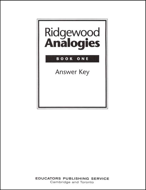 Ridgewood Analogies Book 1 Teacher Guide