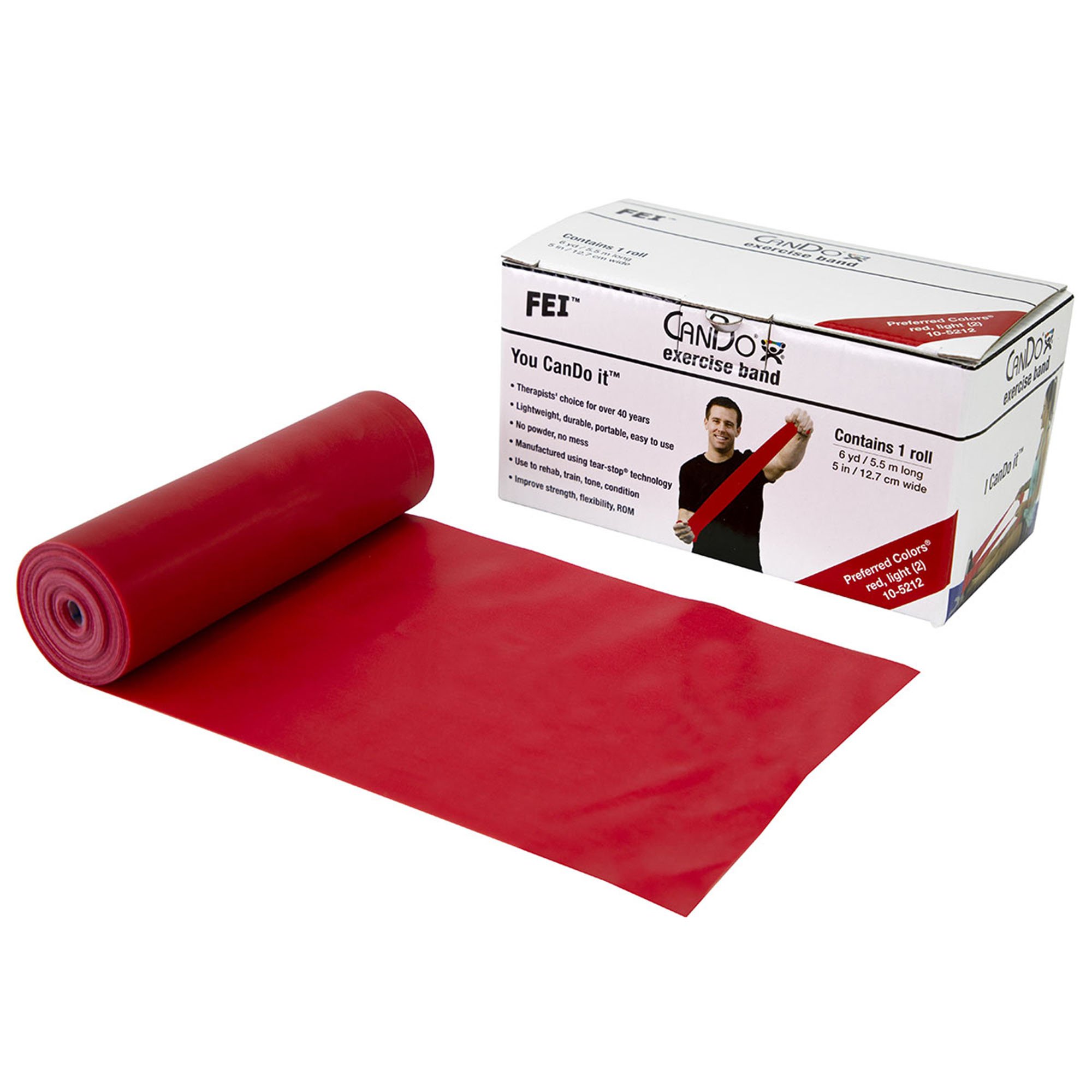 CanDo Low Powder Exercise Resistance Band, Red, 5 x 6 Yard, Light Resistance MK 770497