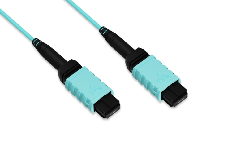 MPO Cable, 12-Strand, OM4, LSZH, UPC, Type B, Female Key Up to Female Key Up, Aqua, 5 Meters