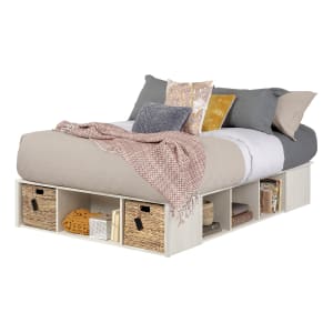 Storage Platform Bed with Wicker Baskets