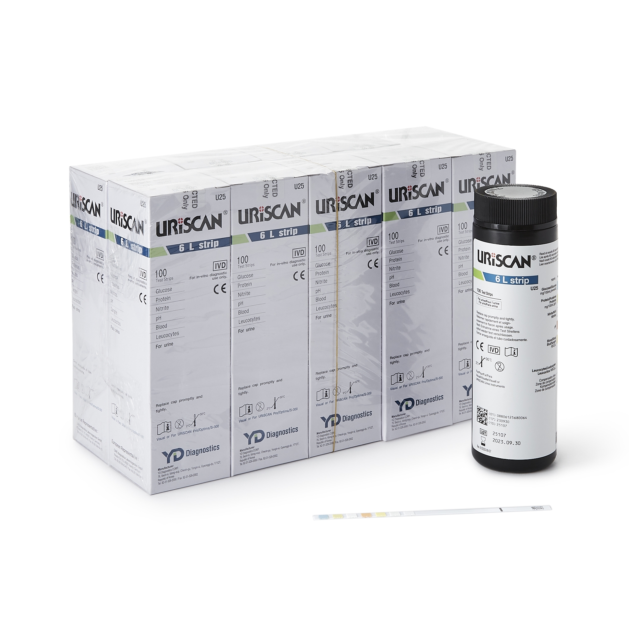 Uriscan Urine Reagent Strip, Blood, Glucose, Leucocytes, Nitrite, pH, Protein MK 1007009