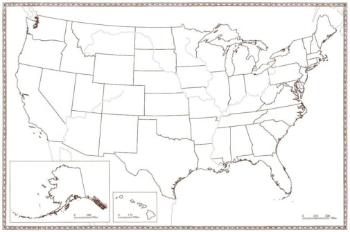 USA and Colonies Map - Large Foldable Blank (24" x 36")