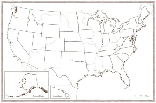USA and Colonies Map - Large Foldable Blank (24" x 36")