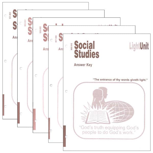 Christian Light Social Studies 901-910 LightUnit Answer Key Set Sunrise Edition