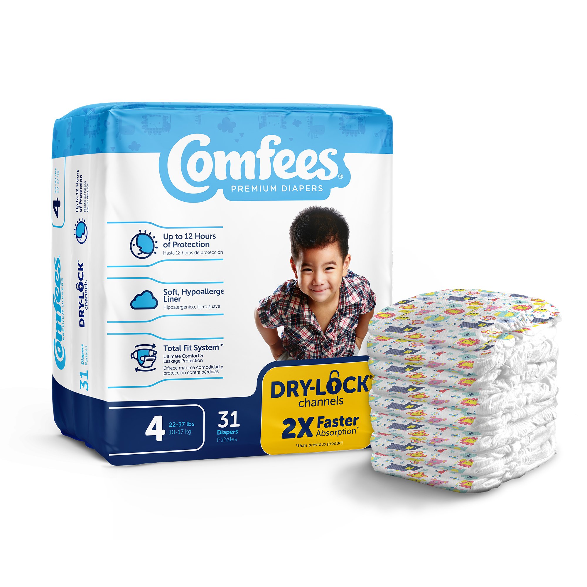 Attends Comfees Premium Baby Diapers, Tab Closure, Kid Design, Size 4 MK 907033