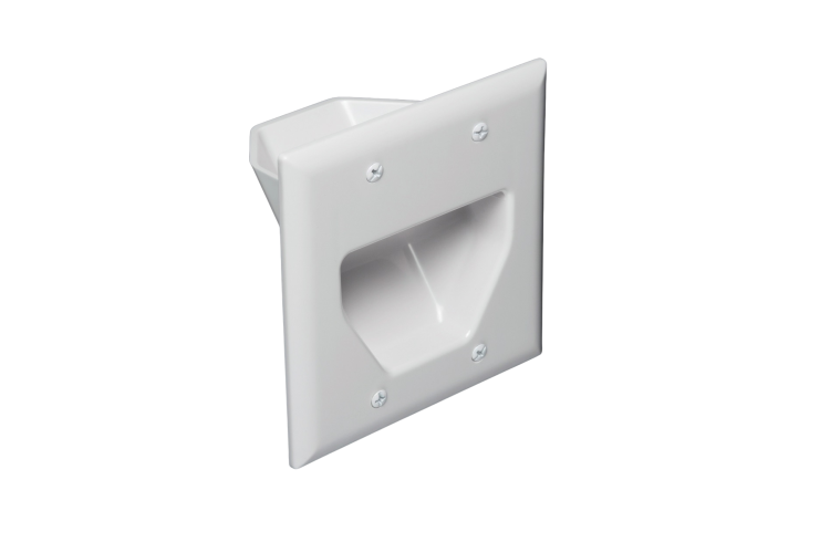2-Gang Recessed Low Voltage Cable Plate, White