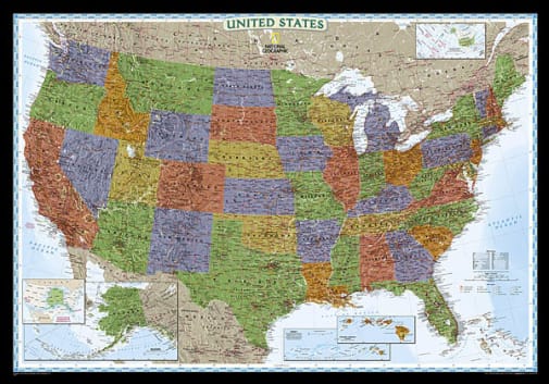 United States Decorator Wall Map 43" x 30" Laminated