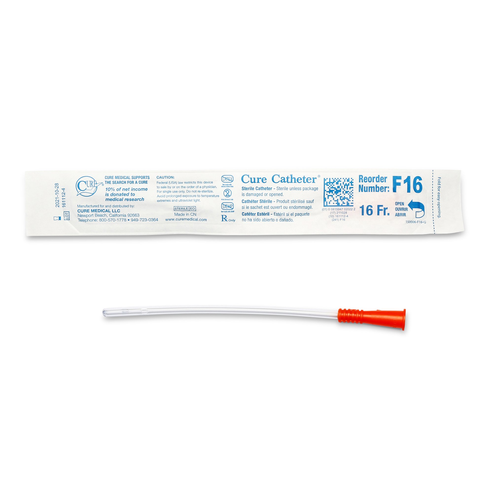 Cure Catheter Urethral Catheter, 16 Fr., Female, Straight MK 701374
