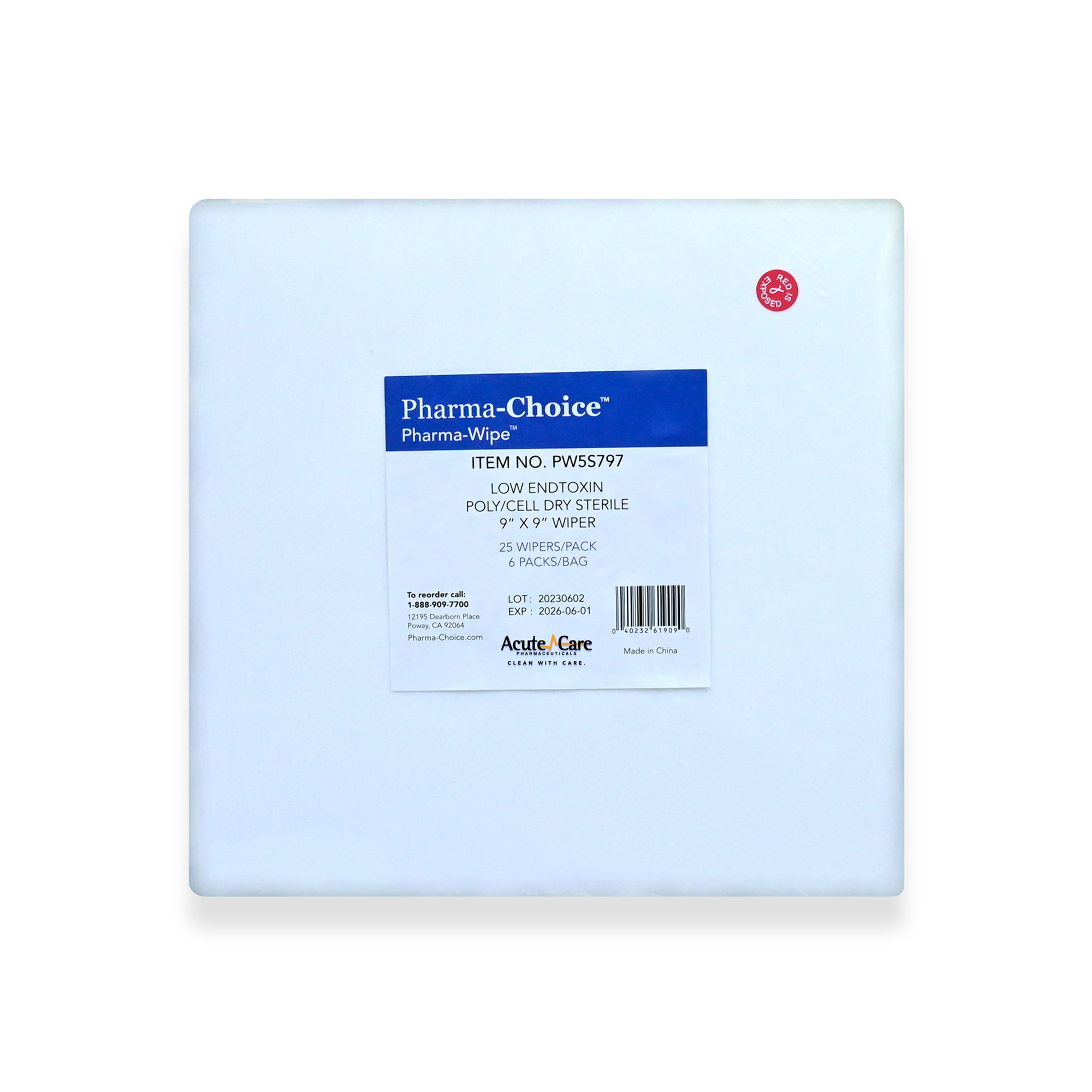 Cleanroom Wipe Pharma-Wipe 25 Count Bag 9 X 9 inch Sterile Disposable MK 1262640