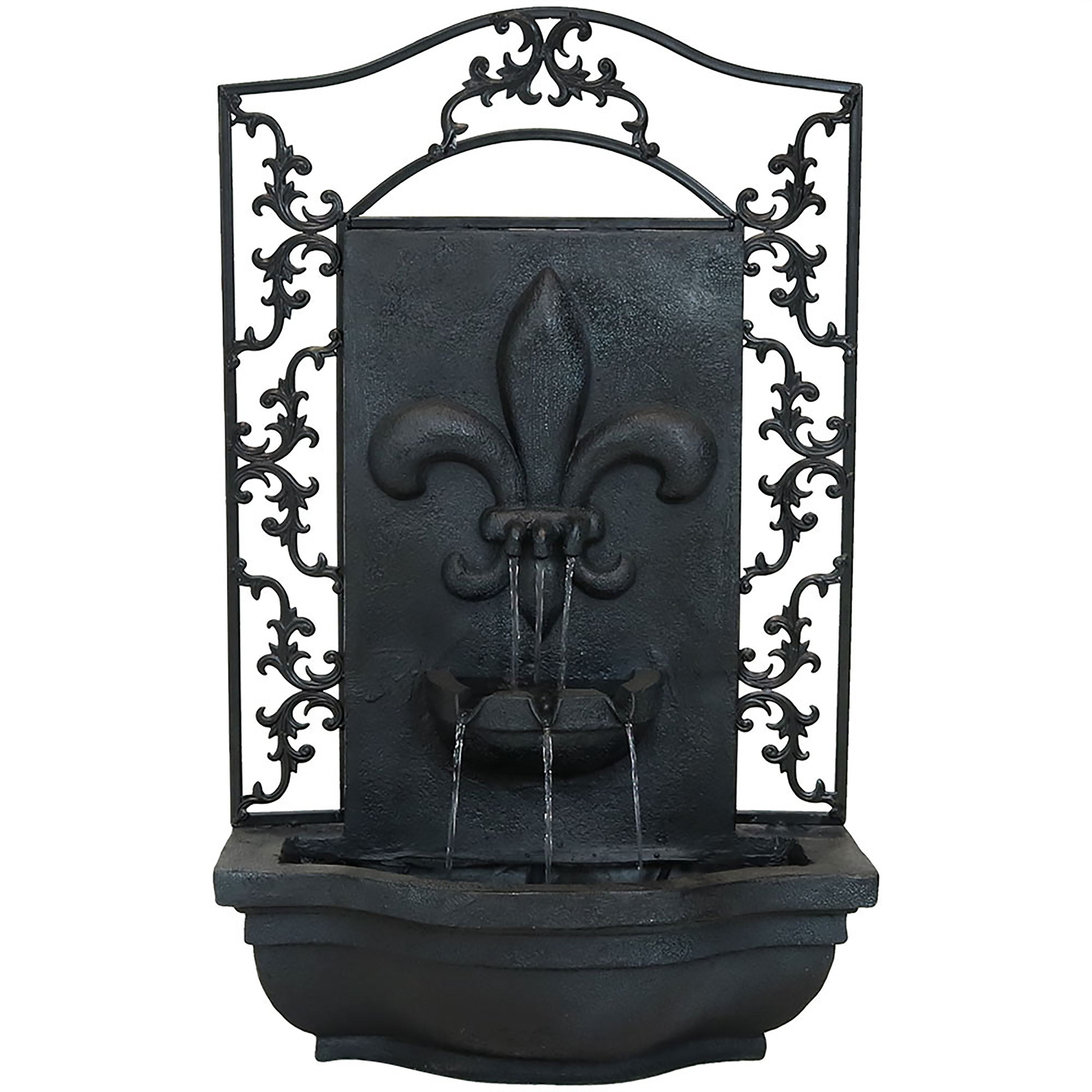 Sunnydaze French Lily Solar Outdoor Wall Fountain, Includes Solar Pump and Panel, Lead, Solar with Battery Backup Feature