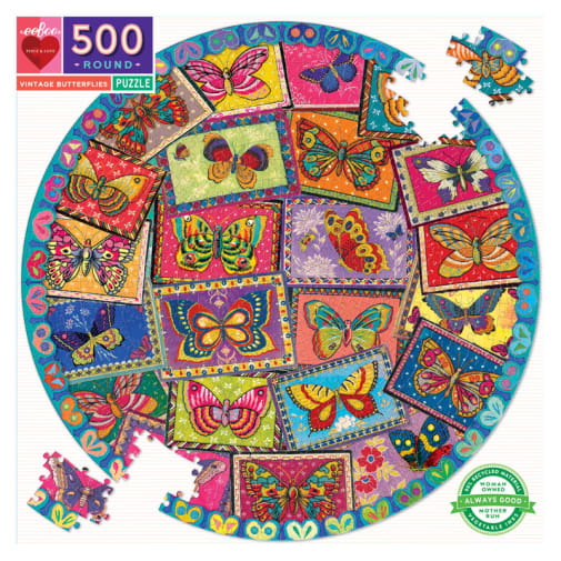 eeboo Vintage Butterflies Round Jigsaw Puzzle (500 pieces)