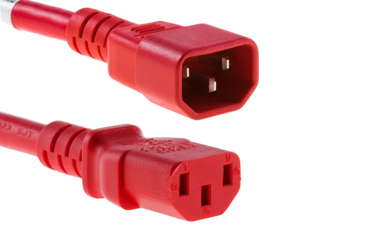 AC Power Cord, C13 to C14, 18 AWG, 10ft, Red