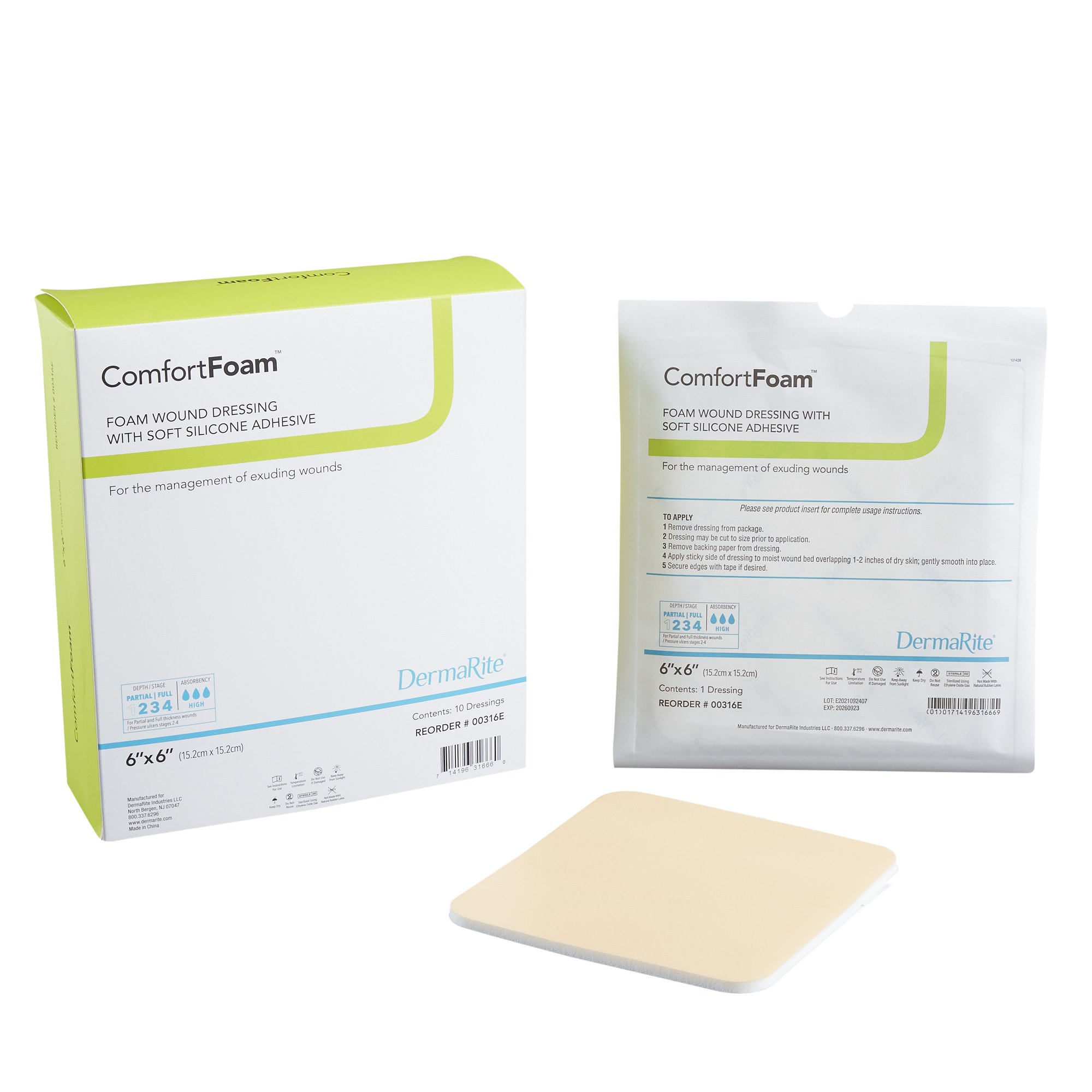 ComfortFoam Silicone Adhesive without Border Silicone Foam Dressing, 6 x 6 Inch MK 835614