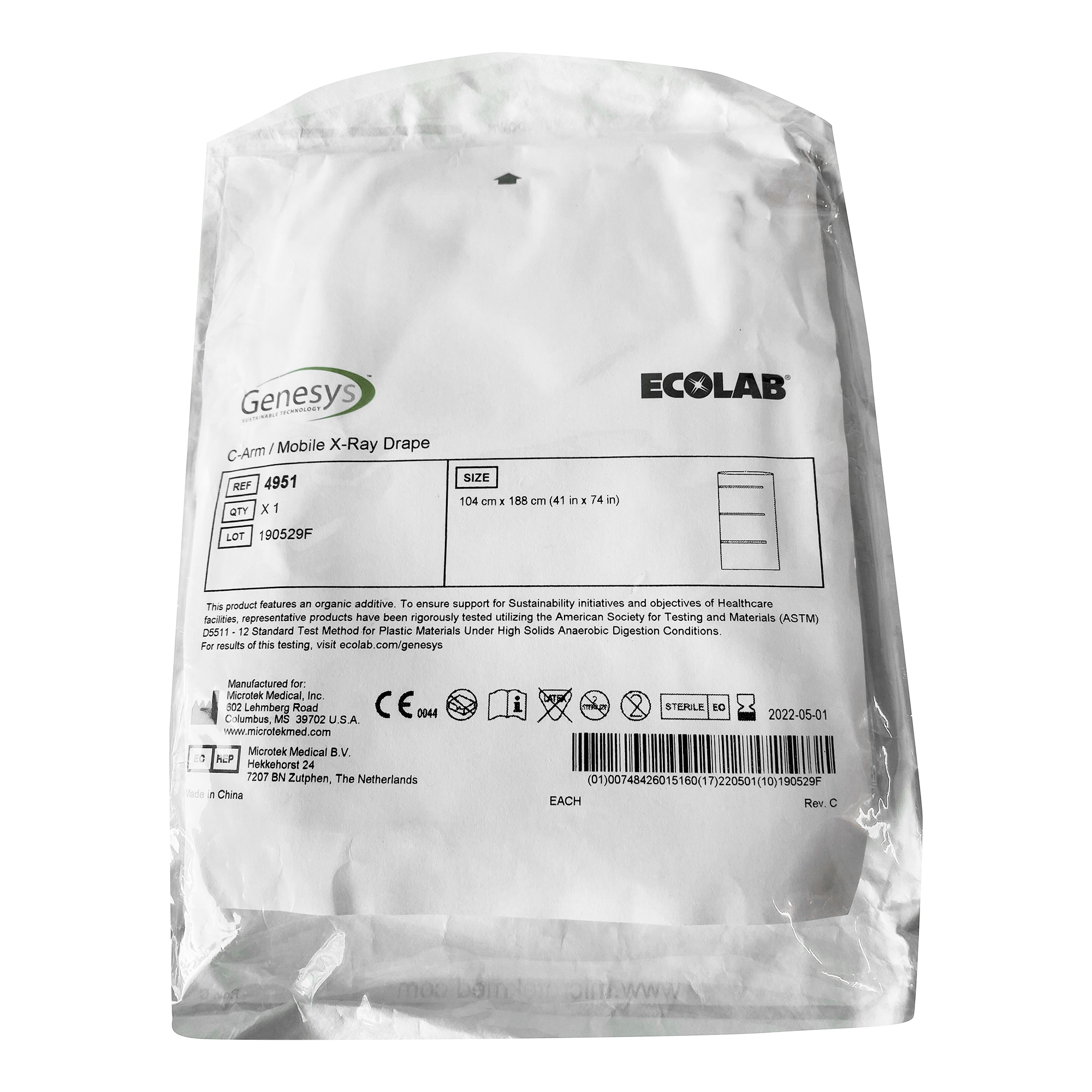 Genesys/Ecolab / Mobile X-Ray Drape for C-Arm Imaging Equipment, 41 x 74 Inch MK 236733