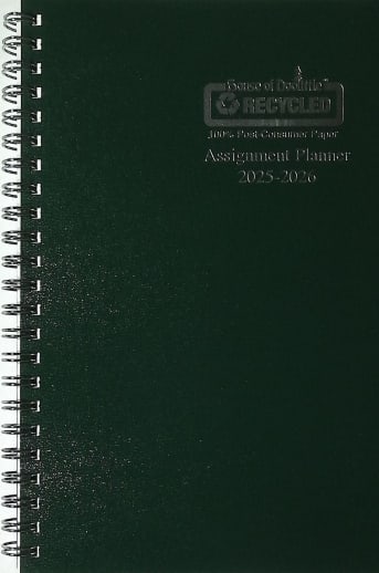Student Assignment Planner Green Leatherette August 2025 - August 2026