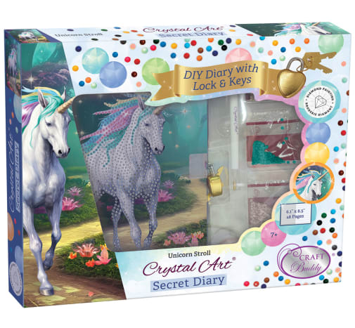 Crystal Art Secret Diary Kit - Unicorn Stroll