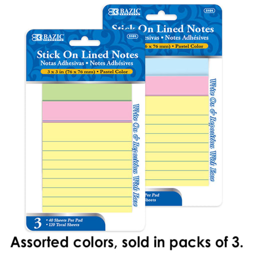 Stick-On Notes(3" x 3")Lined 40-Count(3 pack)