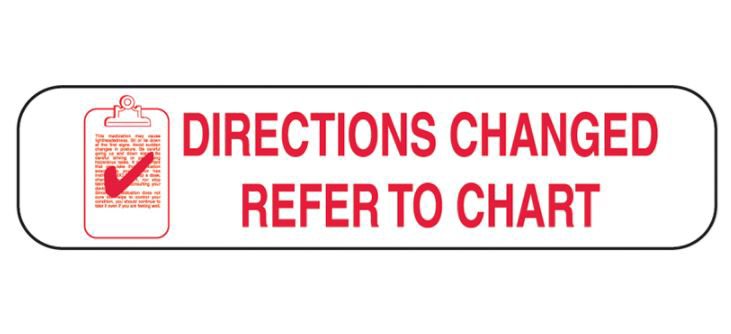Barkley Directions Changed Refer To Chart Pharmacy Label, 1.6 x 0.4 Inch MK 680697