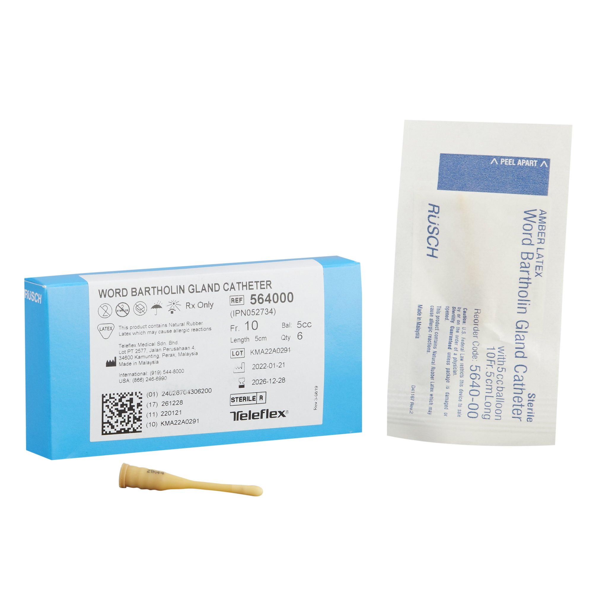 Bartholin Gland Word Catheter 10 Fr. 5 cc Balloon Word Bartholin Style 5 cm Length MK 27218