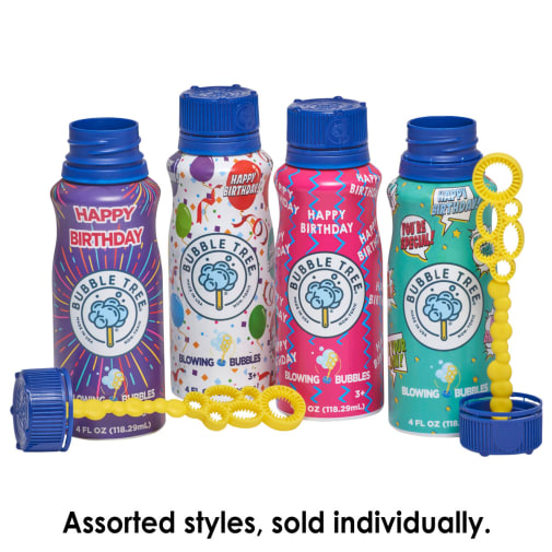 Bubble Tree Birthday Bubbles Aluminum Bottle with Bubbles & Wand 4 oz.