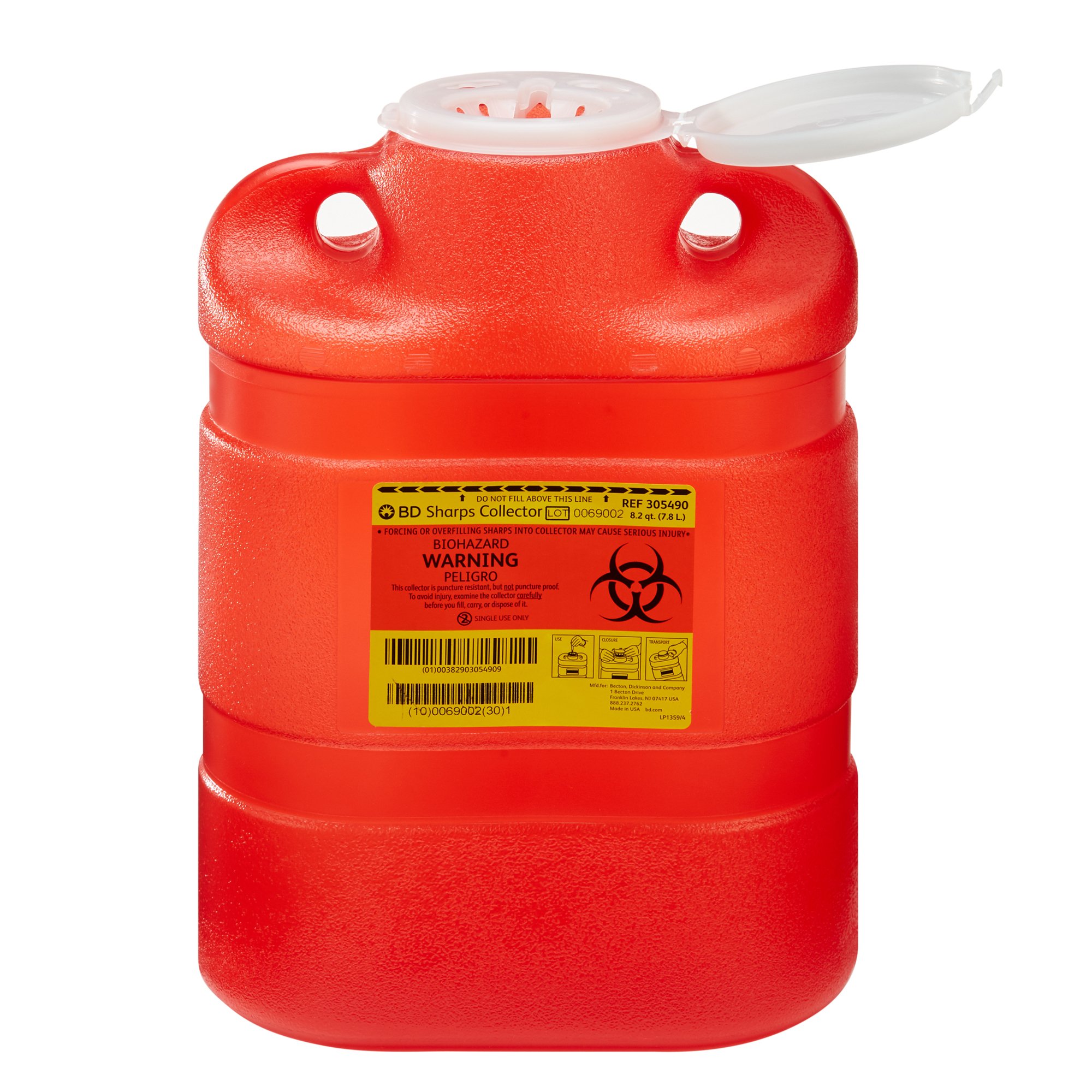 BD Sharps Container, 8.2 Quart, 13.4 x 9.4 x 5.3 Inch MK 169748