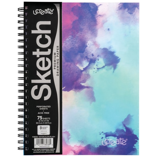 uCreate Poly Sketch Book - Watercolor Splash (12 x 9)