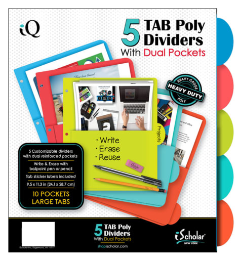 5 Tab Poly Dividers with Dual Pockets