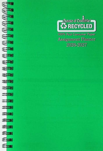 Student Assignment Planner Green Vinyl August 2026 - August 2027