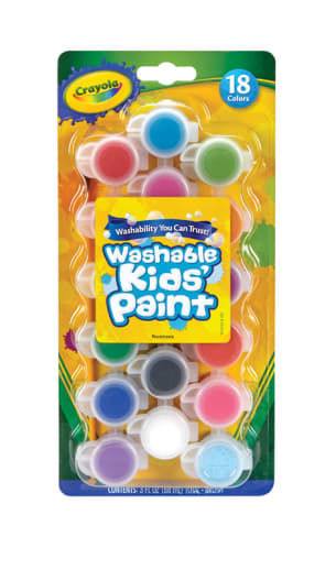 Crayola Washable Paint Pots with Brush, Classic & Bold Colors (18 count)
