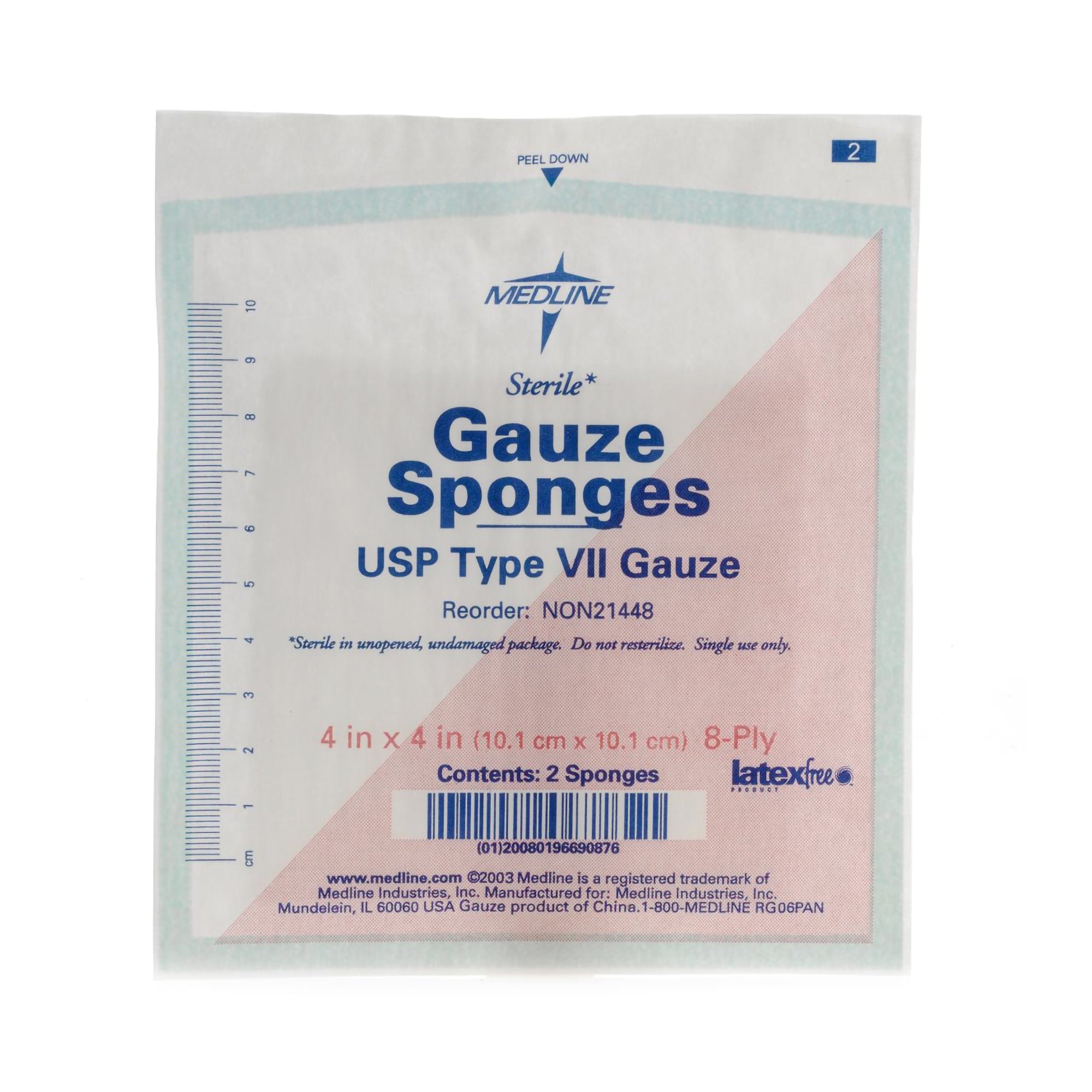 Medline Sterile USP Type VII Gauze Sponge, 4 x 4 Inch, 8-Ply MK 495285