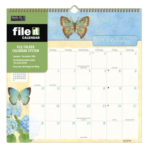 Butterflies 2026 File-It Wall Calendar