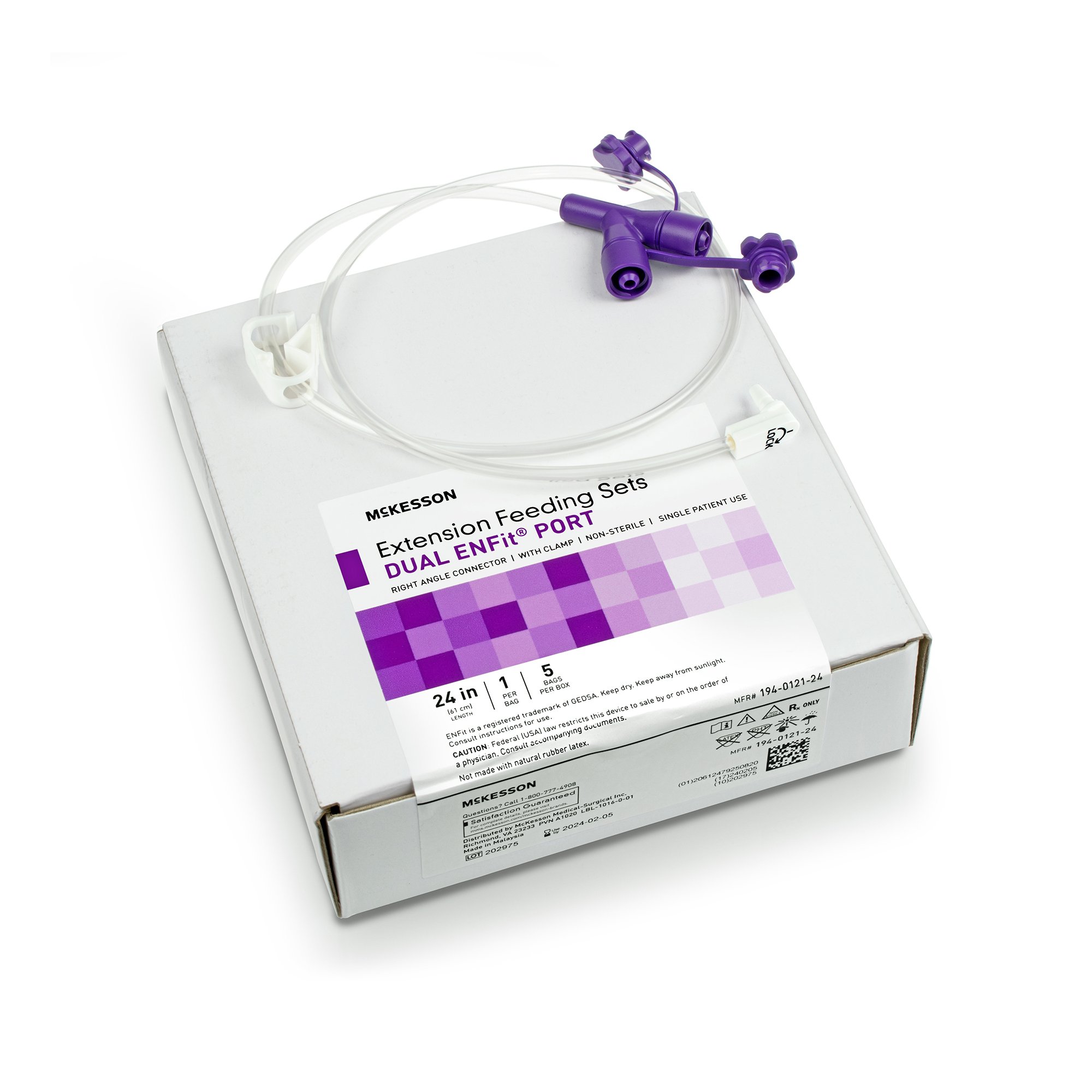 Enteral Feeding Extension Set McKesson 24 Inch, Enfit, Y-Port, Right Angle Connector and Clamp, NonSterile For Use with Low-Profile Gastrostomy, Jejunal and Transgastric-Jejunal Feeding Tube MK 1183127