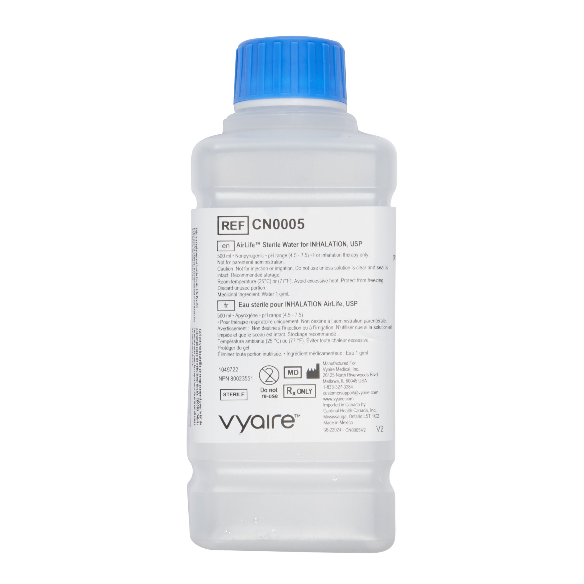 AirLife Sterile Water Respiratory Therapy Solution, 500 mL Bottle MK 741603