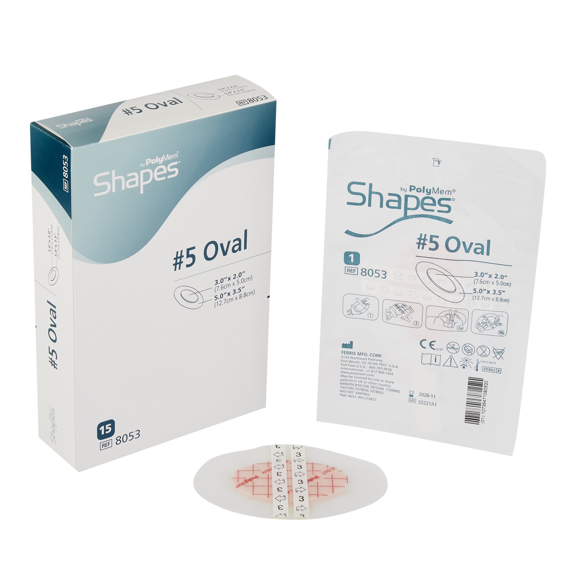 PolyMem Shapes Adhesive with Border Foam Dressing, 3 x 5 Inch Oval MK 553734