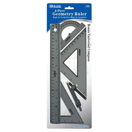 Geometry Ruler Combination Set with Compass (4-Piece)