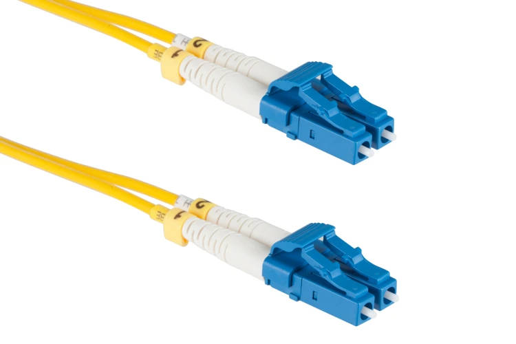 Fiber Optic Patch Cord Duplex Clipped LC to LC Single Mode Fiber,  OFNR,Yellow 3.0mm jacket, 10m