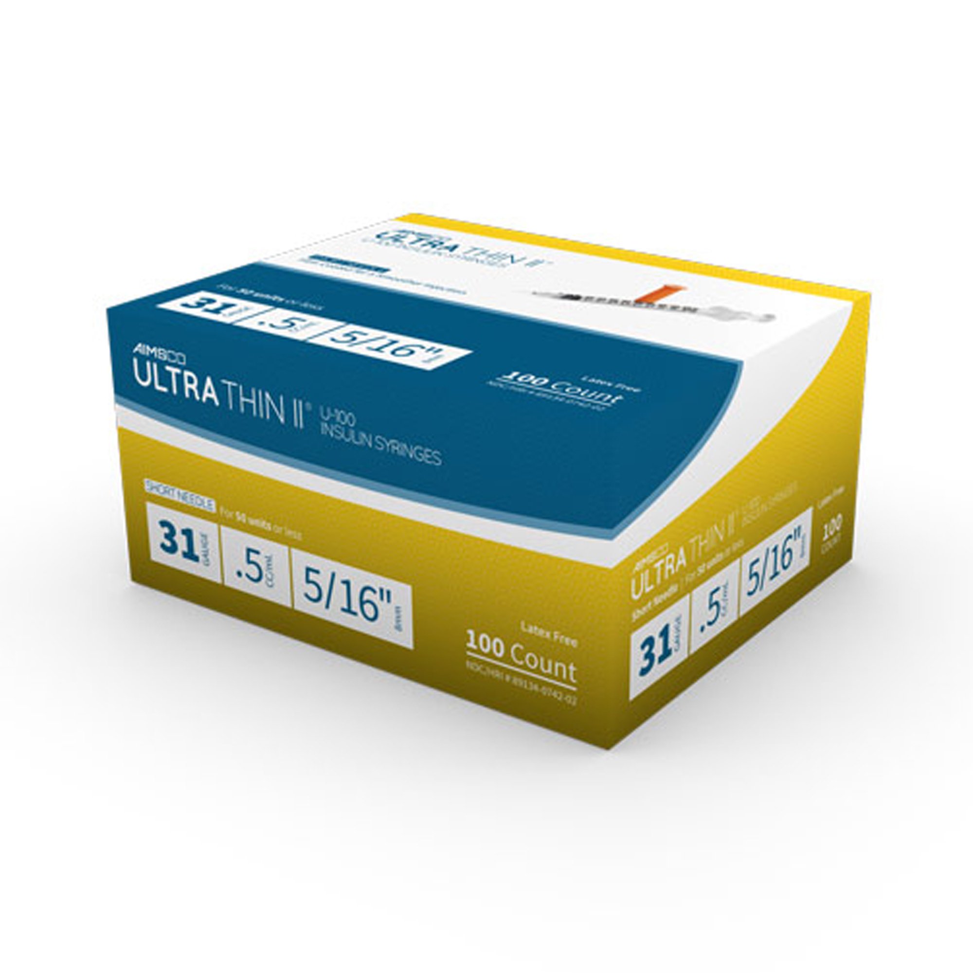 Ultra-Thin II Standard Insulin 0.5 mL Syringe with Needle, 31 Gauge, 5/16 Inch MK 1182686