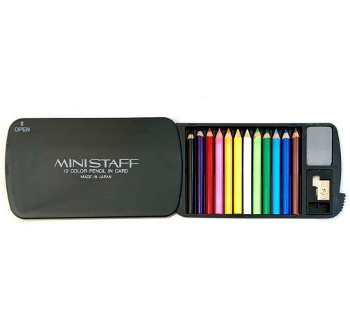 Japanese Mini Pencils: 12 pencils in plastic case with black cover