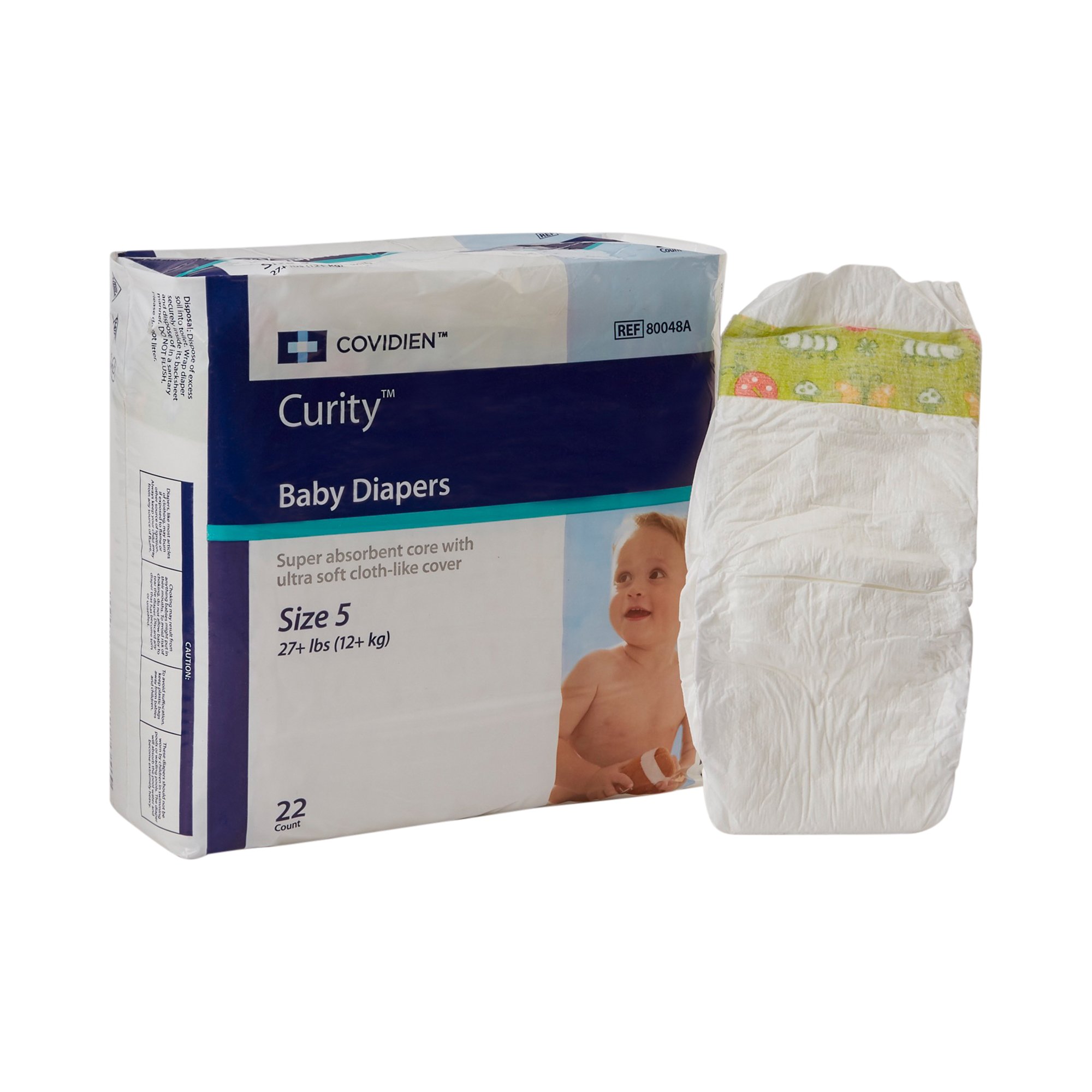 Curity Unisex Baby Diapers, Heavy Absorbency, Disposable, Size 5, 27+ lbs MK 724686