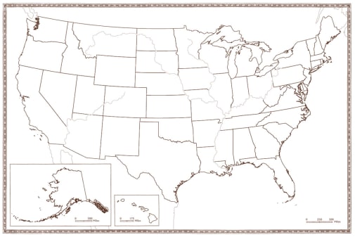 50 States Map - Large Foldable Blank (24" x 36")